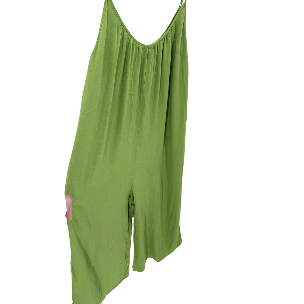 Hunter & Brown Lime Green Wide Leg Rayon Jumpsuit XL HBJ152 Pockets Boho Summer